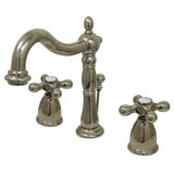 Heritage KB1976AX Two-Handle 3-Hole Deck Mount Widespread Bathroom Faucet with Brass Pop-Up, Polished Nickel