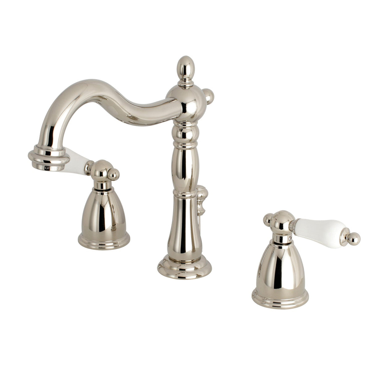 Heritage KB1976PL Two-Handle 3-Hole Deck Mount Widespread Bathroom Faucet with Brass Pop-Up, Polished Nickel