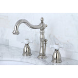 Heritage KB1976PX Two-Handle 3-Hole Deck Mount Widespread Bathroom Faucet with Brass Pop-Up, Polished Nickel