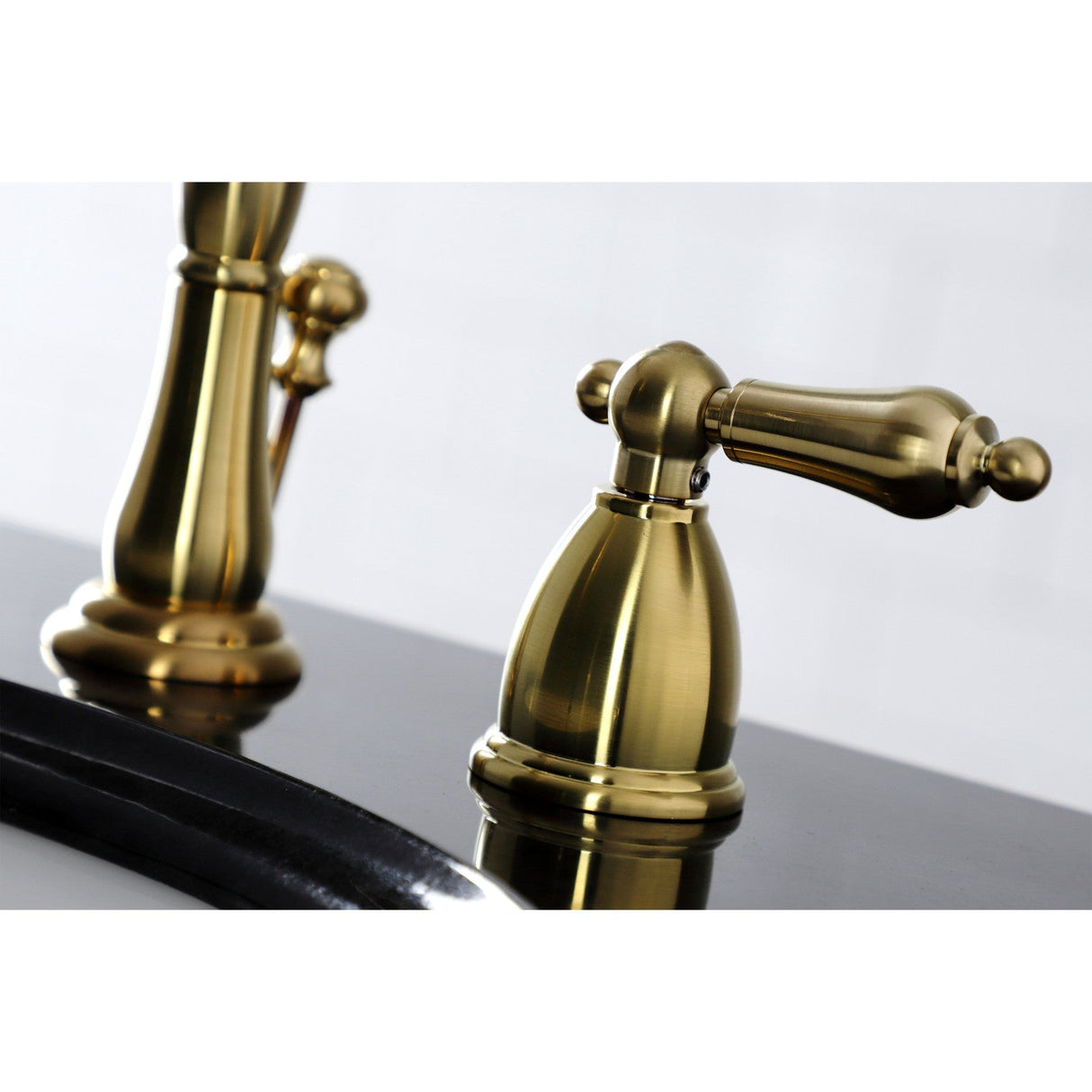 Heritage KB1977AL Two-Handle 3-Hole Deck Mount Widespread Bathroom Faucet with Brass Pop-Up, Brushed Brass