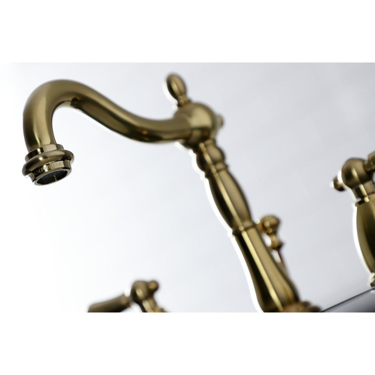 Heritage KB1977AL Two-Handle 3-Hole Deck Mount Widespread Bathroom Faucet with Brass Pop-Up, Brushed Brass