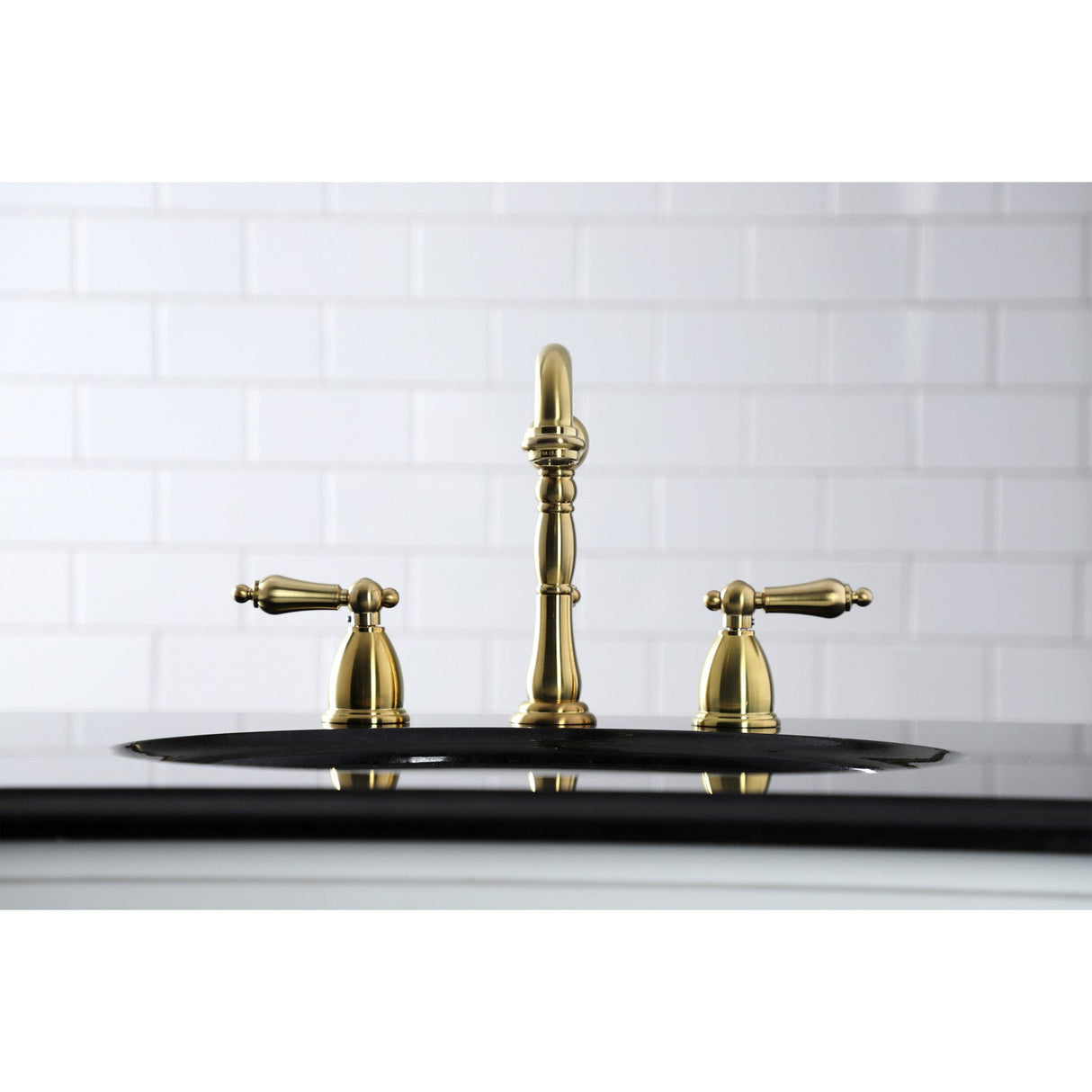 Heritage KB1977AL Two-Handle 3-Hole Deck Mount Widespread Bathroom Faucet with Brass Pop-Up, Brushed Brass