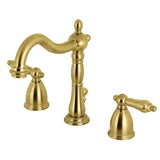 Heritage KB1977AL Two-Handle 3-Hole Deck Mount Widespread Bathroom Faucet with Brass Pop-Up, Brushed Brass