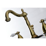 Heritage KB1977PL Two-Handle 3-Hole Deck Mount Widespread Bathroom Faucet with Brass Pop-Up, Brushed Brass