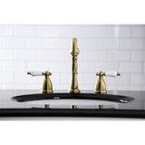 Heritage KB1977PL Two-Handle 3-Hole Deck Mount Widespread Bathroom Faucet with Brass Pop-Up, Brushed Brass