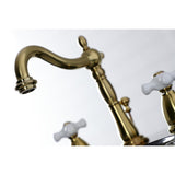 Heritage KB1977PX Two-Handle 3-Hole Deck Mount Widespread Bathroom Faucet with Brass Pop-Up, Brushed Brass