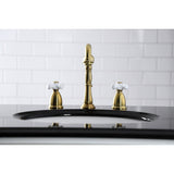 Heritage KB1977PX Two-Handle 3-Hole Deck Mount Widespread Bathroom Faucet with Brass Pop-Up, Brushed Brass