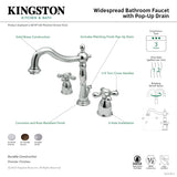 Heritage KB1978AX Two-Handle 3-Hole Deck Mount Widespread Bathroom Faucet with Plastic Pop-Up, Brushed Nickel