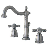 Heritage KB1978AX Two-Handle 3-Hole Deck Mount Widespread Bathroom Faucet with Plastic Pop-Up, Brushed Nickel