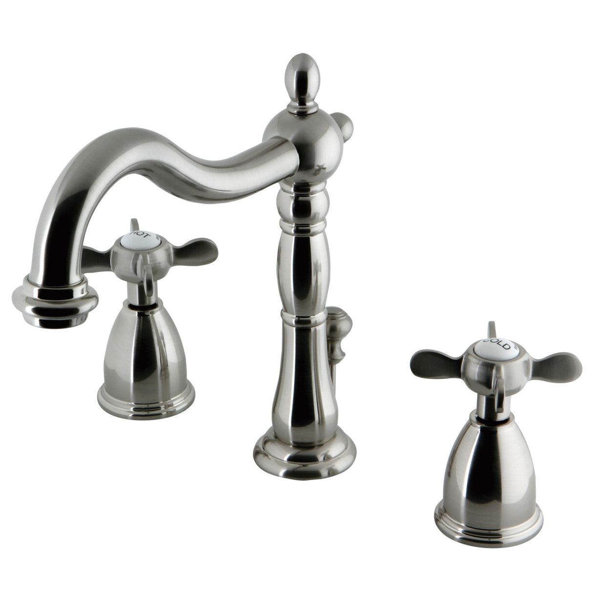 Essex KB1978BEX Two-Handle 3-Hole Deck Mount Widespread Bathroom Faucet with Plastic Pop-Up, Brushed Nickel