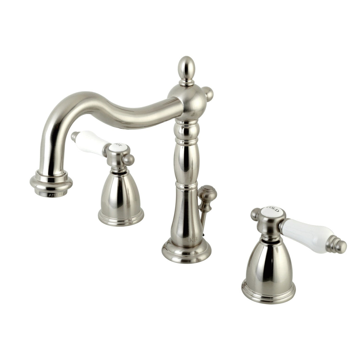 Bel-Air KB1978BPL Two-Handle 3-Hole Deck Mount Widespread Bathroom Faucet with Plastic Pop-Up, Brushed Nickel