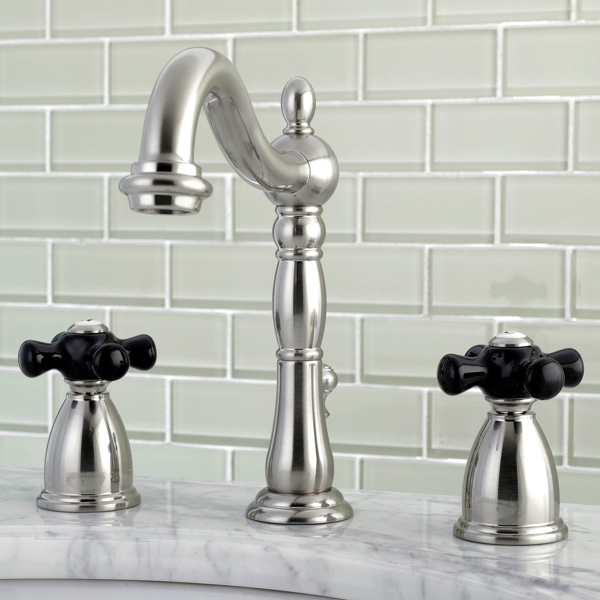 Duchess KB1978PKX Two-Handle 3-Hole Deck Mount Widespread Bathroom Faucet with Plastic Pop-Up, Brushed Nickel