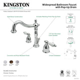 Heritage KB1978PL Two-Handle 3-Hole Deck Mount Widespread Bathroom Faucet with Plastic Pop-Up, Brushed Nickel