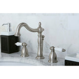 Heritage KB1978PL Two-Handle 3-Hole Deck Mount Widespread Bathroom Faucet with Plastic Pop-Up, Brushed Nickel