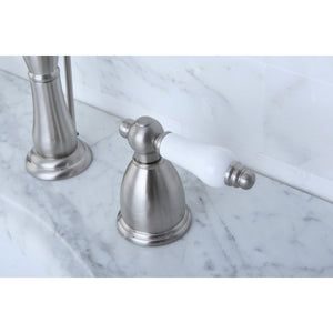 Heritage KB1978PL Two-Handle 3-Hole Deck Mount Widespread Bathroom Faucet with Plastic Pop-Up, Brushed Nickel