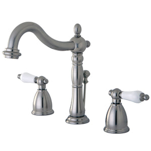 Heritage KB1978PL Two-Handle 3-Hole Deck Mount Widespread Bathroom Faucet with Plastic Pop-Up, Brushed Nickel