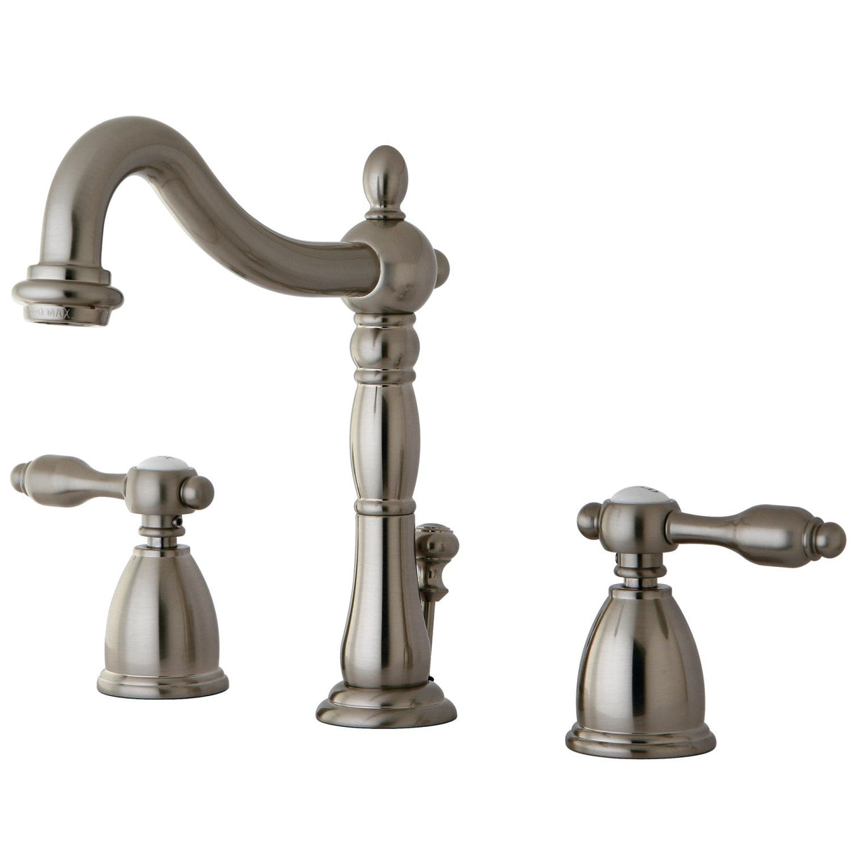 Tudor KB1978TAL Two-Handle 3-Hole Deck Mount Widespread Bathroom Faucet with Plastic Pop-Up, Brushed Nickel