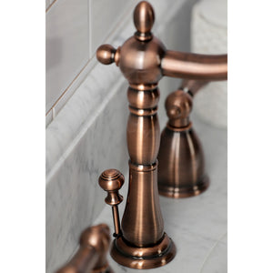 Heritage KB197ALAC Two-Handle 3-Hole Deck Mount Widespread Bathroom Faucet with Brass Pop-Up, Antique Copper
