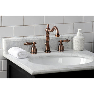 Heritage KB197ALAC Two-Handle 3-Hole Deck Mount Widespread Bathroom Faucet with Brass Pop-Up, Antique Copper