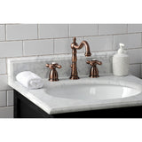 Heritage KB197AXAC Two-Handle 3-Hole Deck Mount Widespread Bathroom Faucet with Brass Pop-Up, Antique Copper