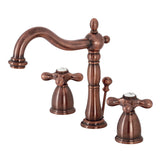 Heritage KB197AXAC Two-Handle 3-Hole Deck Mount Widespread Bathroom Faucet with Brass Pop-Up, Antique Copper