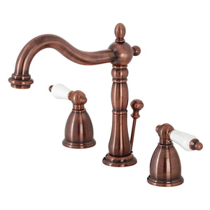 Heritage KB197PLAC Two-Handle 3-Hole Deck Mount Widespread Bathroom Faucet with Brass Pop-Up, Antique Copper