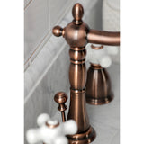 Heritage KB197PXAC Two-Handle 3-Hole Deck Mount Widespread Bathroom Faucet with Brass Pop-Up, Antique Copper