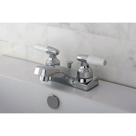 KB201 Two-Handle 3-Hole Deck Mount 4" Centerset Bathroom Faucet with Plastic Pop-Up, Polished Chrome