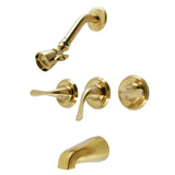 Yosemite KB2237YL Three-Handle 5-Hole Wall Mount Tub and Shower Faucet, Brushed Brass