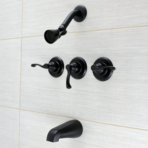 Royal KB230FL Three-Handle 5-Hole Wall Mount Tub and Shower Faucet, Matte Black
