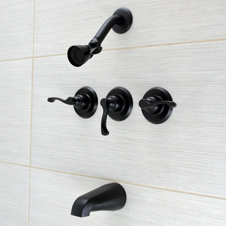 Royal KB230FL Three-Handle 5-Hole Wall Mount Tub and Shower Faucet, Matte Black
