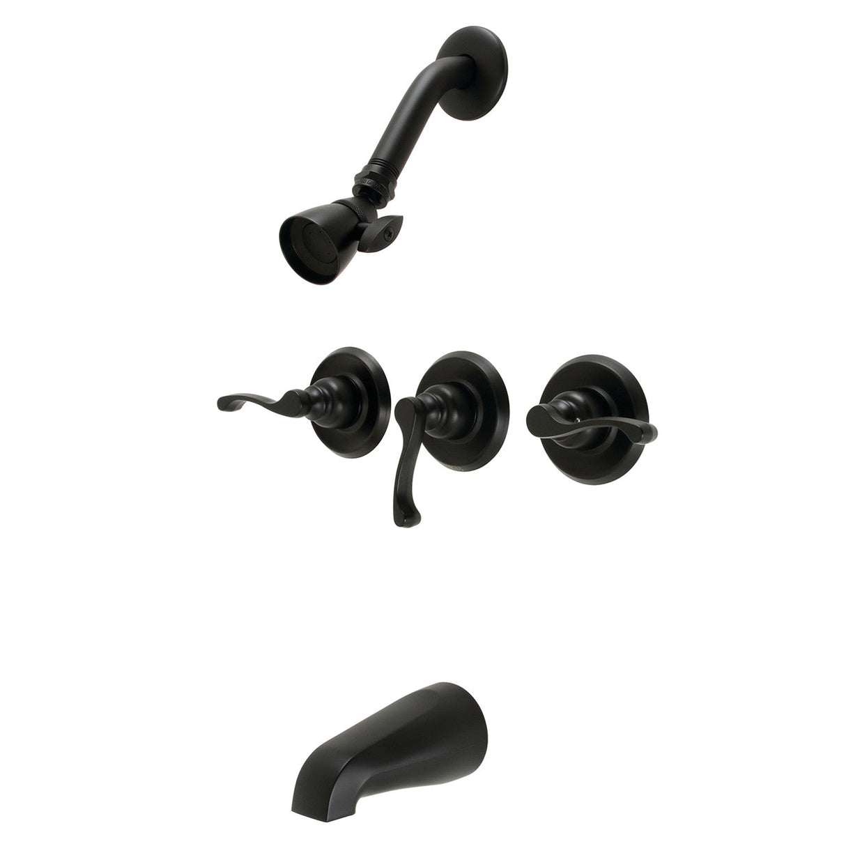 Royal KB230FL Three-Handle 5-Hole Wall Mount Tub and Shower Faucet, Matte Black