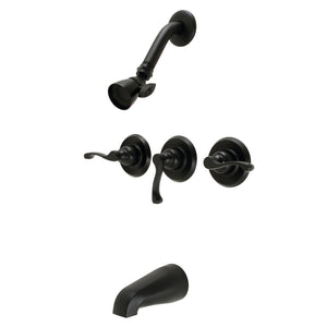 Royal KB230FL Three-Handle 5-Hole Wall Mount Tub and Shower Faucet, Matte Black