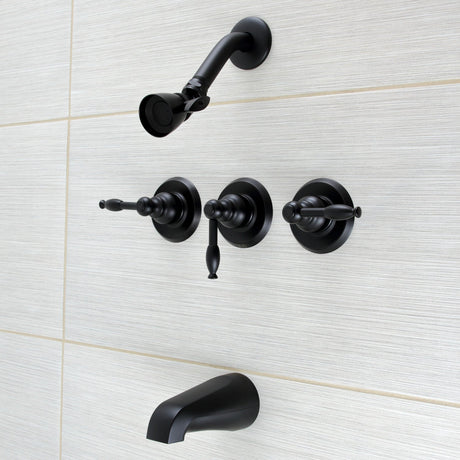Knight KB230KL Three-Handle 5-Hole Wall Mount Tub and Shower Faucet, Matte Black