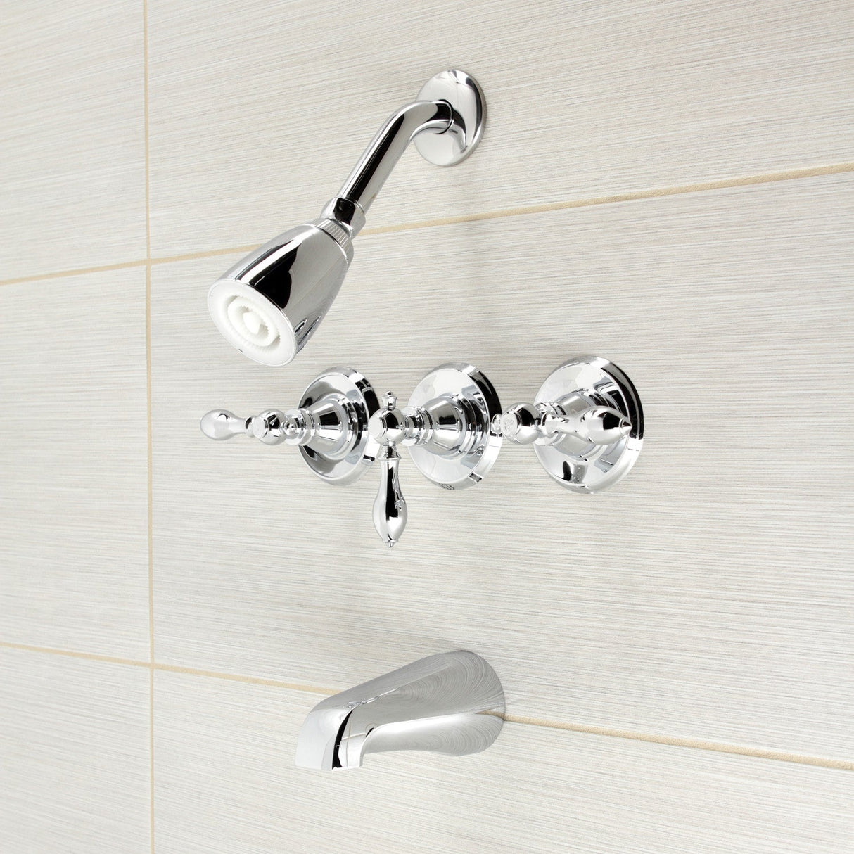 American Classic KB231ACL Three-Handle 5-Hole Wall Mount Tub and Shower Faucet, Polished Chrome