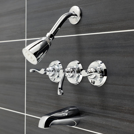 Royal KB231FL Three-Handle 5-Hole Wall Mount Tub and Shower Faucet, Polished Chrome