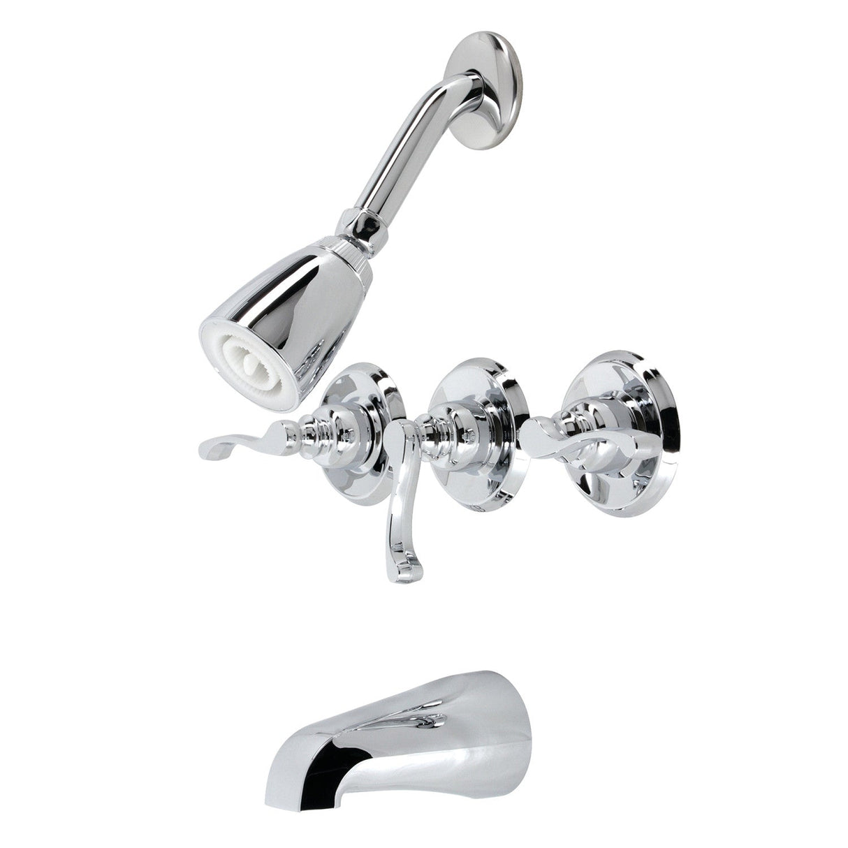 Royal KB231FL Three-Handle 5-Hole Wall Mount Tub and Shower Faucet, Polished Chrome