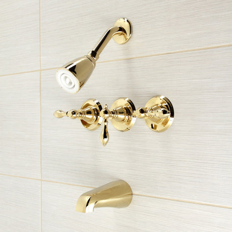 American Classic KB232ACL Three-Handle 5-Hole Wall Mount Tub and Shower Faucet, Polished Brass