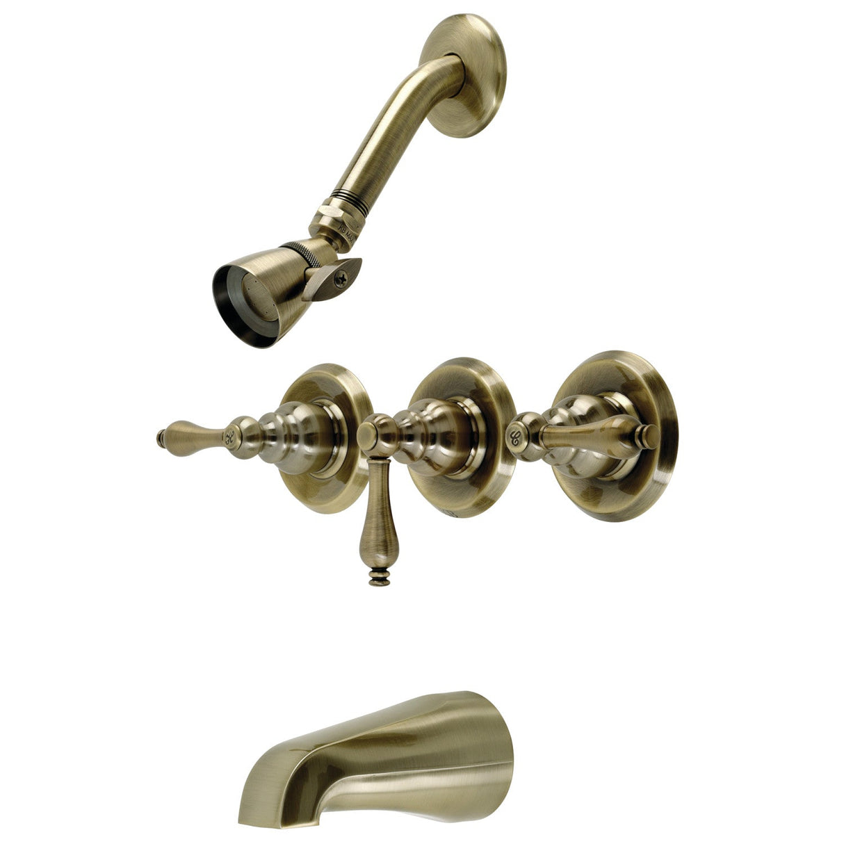 Victorian KB233ALAB Three-Handle 5-Hole Wall Mount Tub and Shower Faucet, Antique Brass