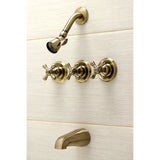 Victorian KB233AXAB Three-Handle 5-Hole Wall Mount Tub and Shower Faucet, Antique Brass