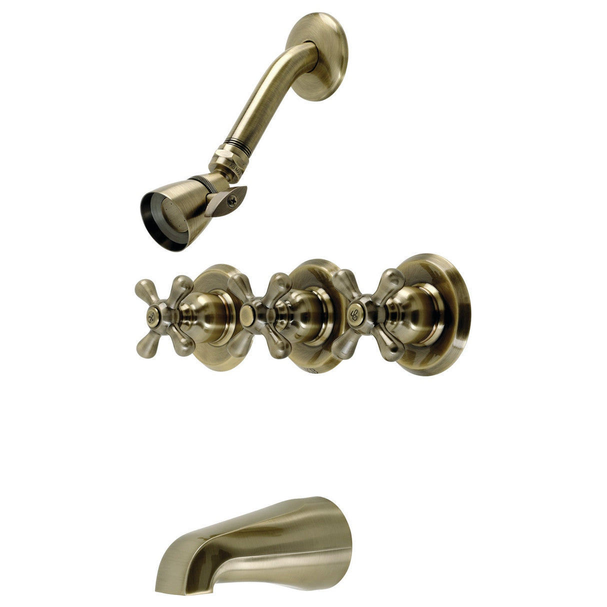 Victorian KB233AXAB Three-Handle 5-Hole Wall Mount Tub and Shower Faucet, Antique Brass