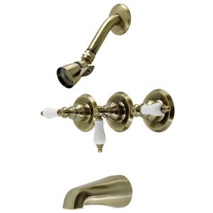Victorian KB233PLAB Three-Handle 5-Hole Wall Mount Tub and Shower Faucet, Antique Brass