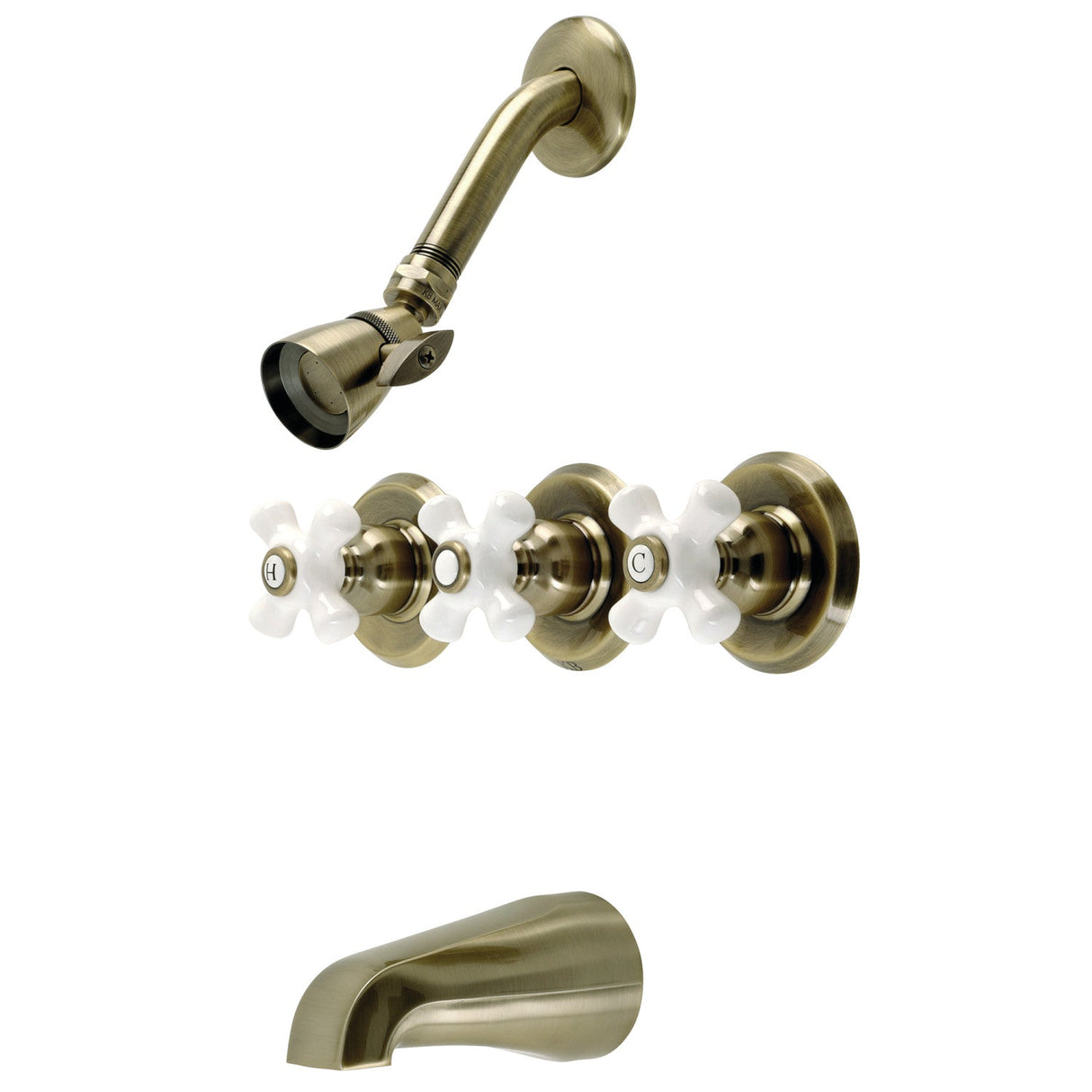 Victorian KB233PXAB Three-Handle 5-Hole Wall Mount Tub and Shower Faucet, Antique Brass