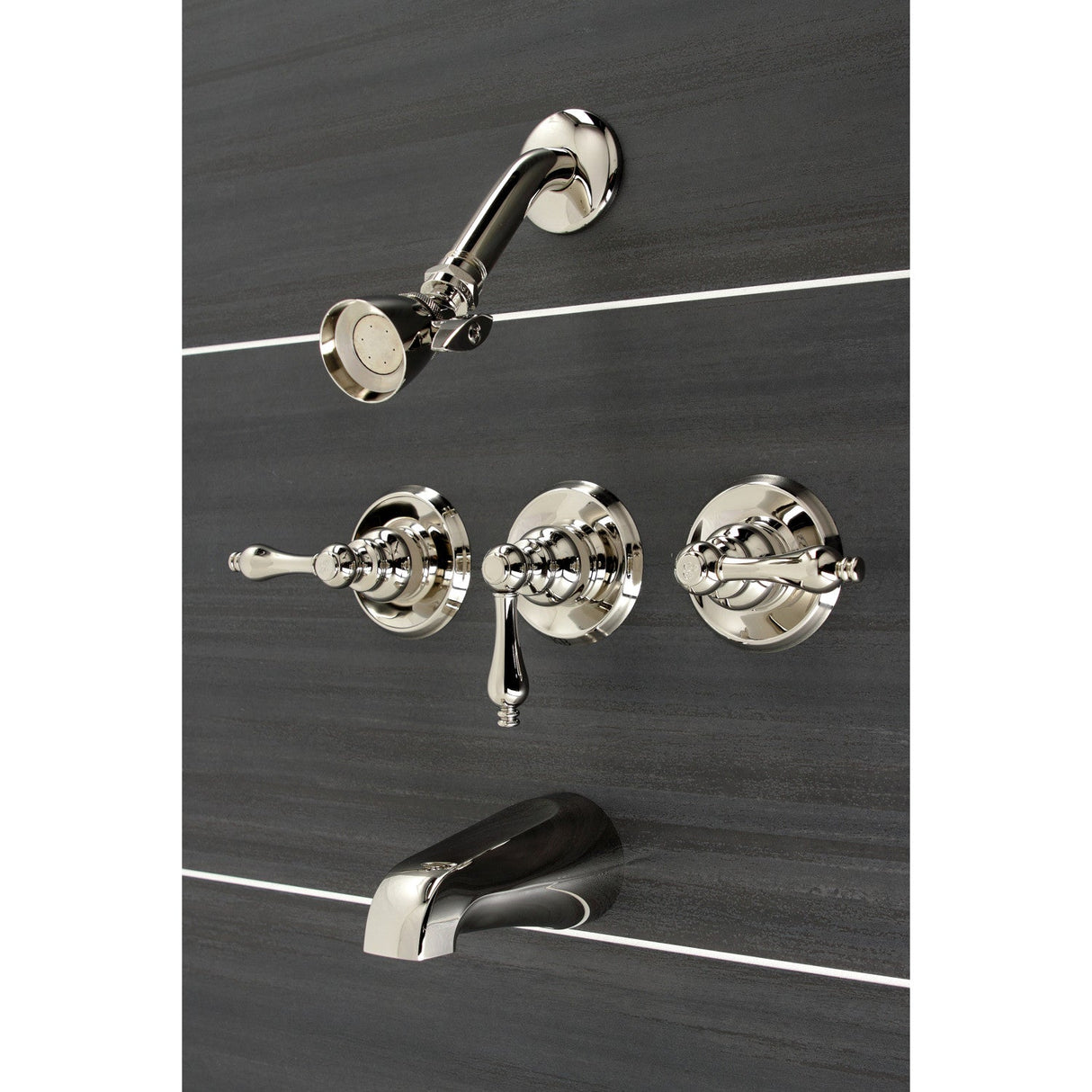 Victorian KB236ALPN Three-Handle 5-Hole Wall Mount Tub and Shower Faucet, Polished Nickel