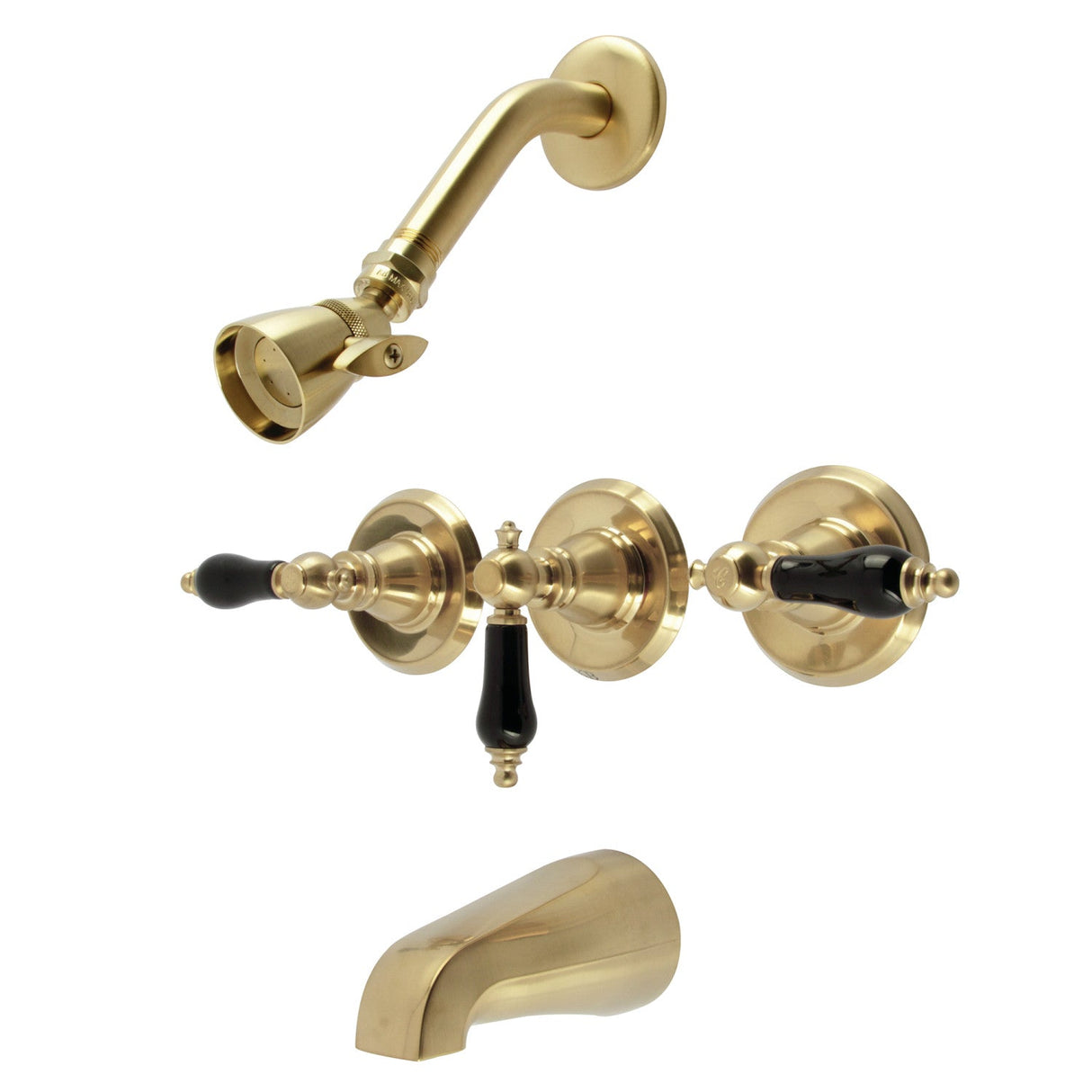 Duchess KB237AKL Three-Handle 5-Hole Wall Mount Tub and Shower Faucet, Brushed Brass