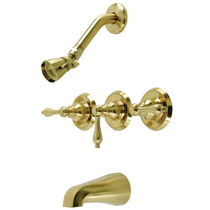 Victorian KB237AL Three-Handle 5-Hole Wall Mount Tub and Shower Faucet, Brushed Brass