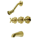 Victorian KB237AX Three-Handle 5-Hole Wall Mount Tub and Shower Faucet, Brushed Brass