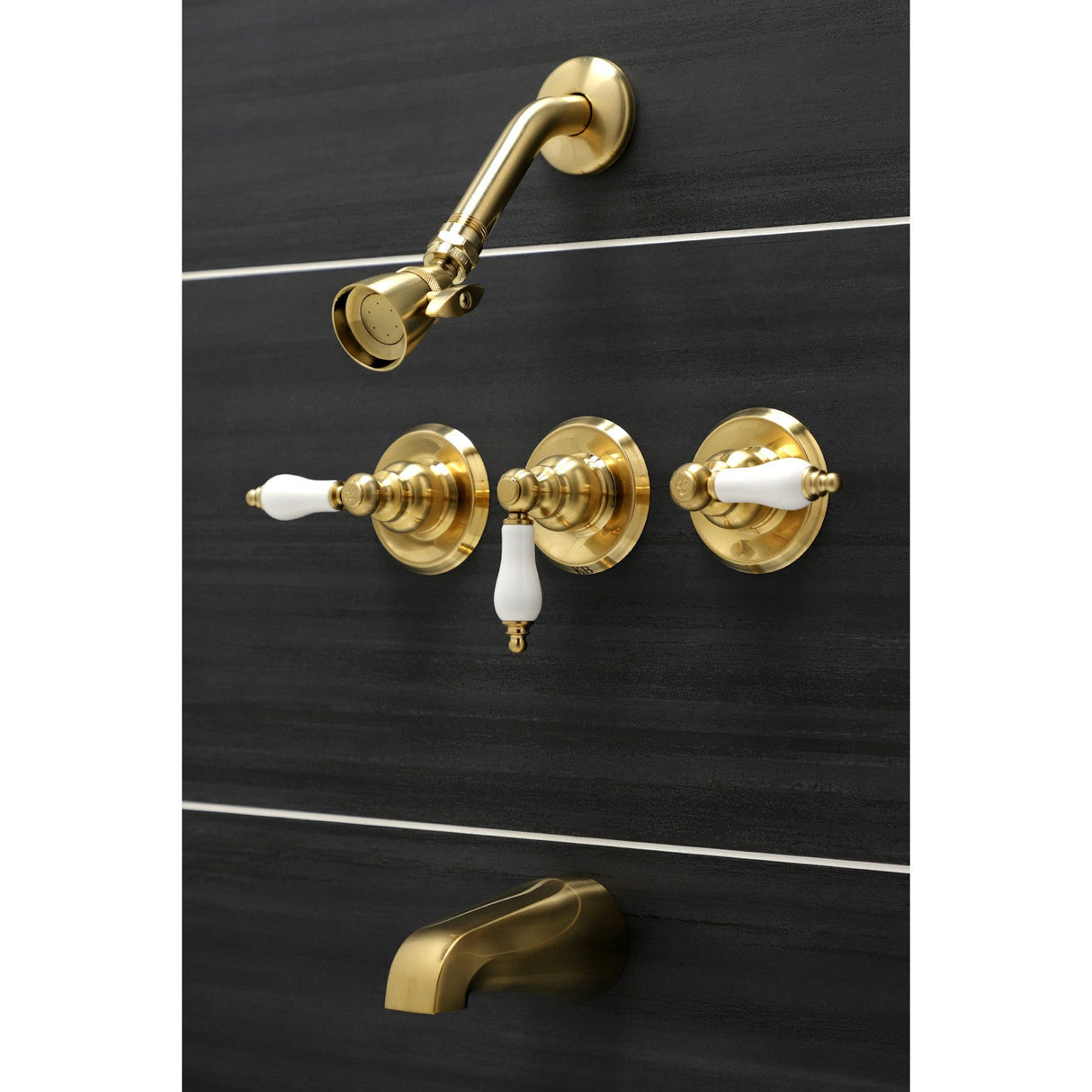 Victorian KB237PL Three-Handle 5-Hole Wall Mount Tub and Shower Faucet, Brushed Brass