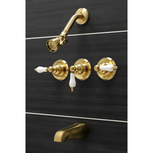 Victorian KB237PL Three-Handle 5-Hole Wall Mount Tub and Shower Faucet, Brushed Brass