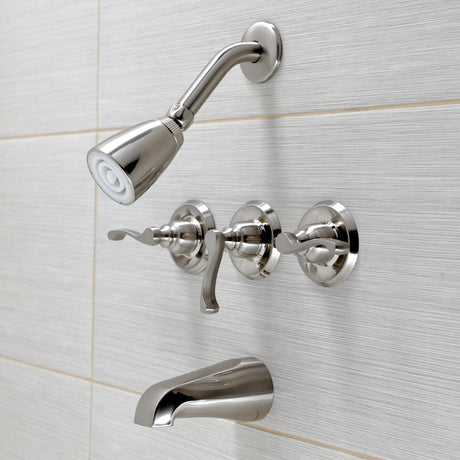 Royal KB238FL Three-Handle 5-Hole Wall Mount Tub and Shower Faucet, Brushed Nickel